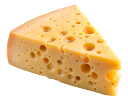A close look at a wedge of Swiss cheese on display png