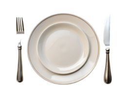 Empty plate and utensils at a formal table png