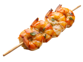 Grilled shrimp skewers prepared with fresh herbs png