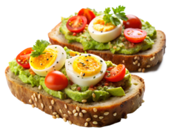 Avocado toast with eggs tomatoes png