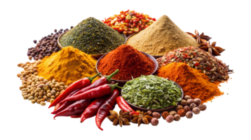 A colorful display of various spices and herbs png