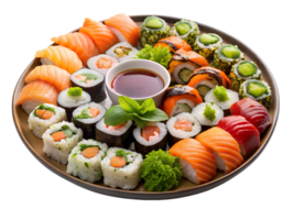 Delicious assortment of sushi served on a platter png