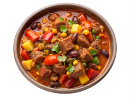 Hearty stew with vegetables and meat in a bowl png