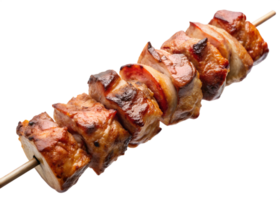 Grilled pork skewers with onions on a stick png