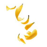 Yellow lemon peel curling and falling through air png