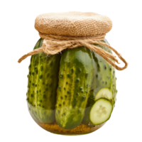 Freshly pickled cucumbers in a glass jar with lid png