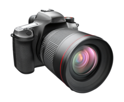 DSLR camera with large lens on display png