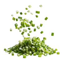 Freshly chopped green onions hovering in the air png