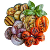 Grilled vegetables arranged beautifully on a plate png