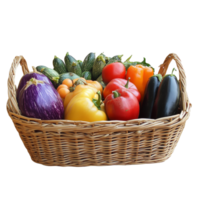 Freshly harvested vegetables in a wicker basket png