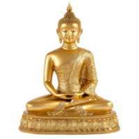 Golden seated Buddha statue with intricate details png