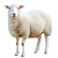 A fluffy white sheep standing in a bright setting png