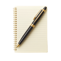 A black pen placed on a blank notepad in daylight png