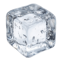 Clear ice cube on flat surface in light png