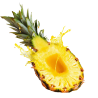 Fresh pineapple cut open with juice splashing out png