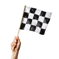 Hand holding a checkered race flag in victory png