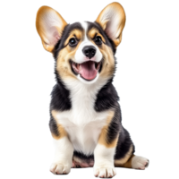 Happy corgi puppy sitting and smiling indoors png