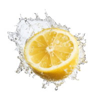 Lemon slice splashing in clear water png