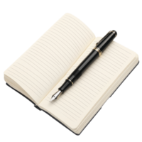 Elegant pen resting on an open notebook at a desk png