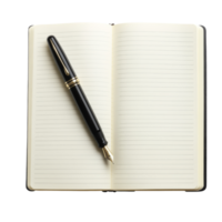 A pen resting on an open notebook ready for notes png