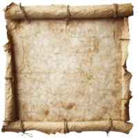 Old curled parchment with rough edges on display png