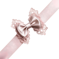 Delicate pink bow with lace trim on a soft ribbon png