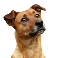 Alert and curious dog with expressive eyes at home png