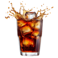 Chilled cola with ice splashes png