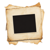 Vintage empty photo frame with torn edges on white png