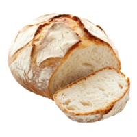 Fresh loaf of sourdough bread sliced on a table png