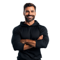 Confident man smiling with arms crossed indoors png
