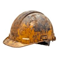 Worn yellow hard hat resting on a surface png