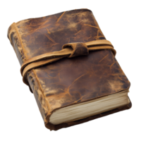 Antique leather bound journal resting on a surface png