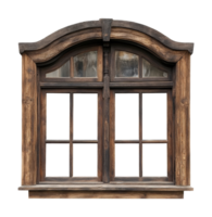 Rustic wooden window frame with arched top design png