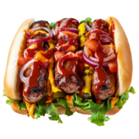 Delicious hot dogs topped with fresh ingredients png