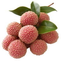 Fresh lychee fruits with green leaves on display png