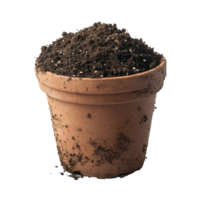 Brown terracotta pot filled with rich potting soil png