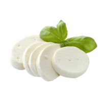 Fresh mozzarella cheese slices with basil leaves png