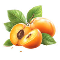 Vibrant apricots and leaves on white png