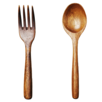 Wooden fork and spoon set designed for dining use png