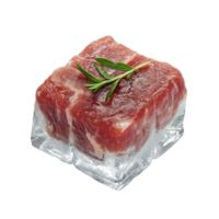 Frozen block of beef topped with fresh herbs png