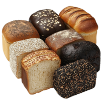 Various types of bread arranged on a clean surface png