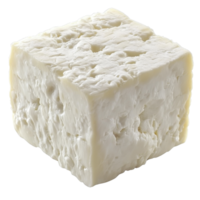 A fresh block of creamy white cheese on display png