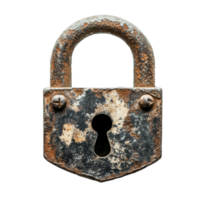 Rustic padlock resting against a white background png