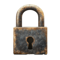 Old rusted padlock with keyhole on display png