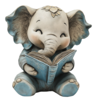 Cute elephant reading a book in a cozy setting png