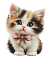 Cute calico kitten with pink bow png
