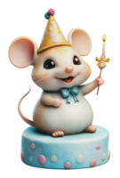 Adorable mouse with cake and candle png