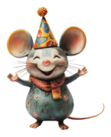 Cheerful mouse in a party hat celebrating joyfully png