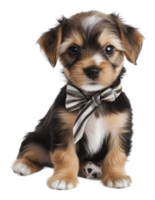 Cute puppy in a stylish bow tie sitting calmly png